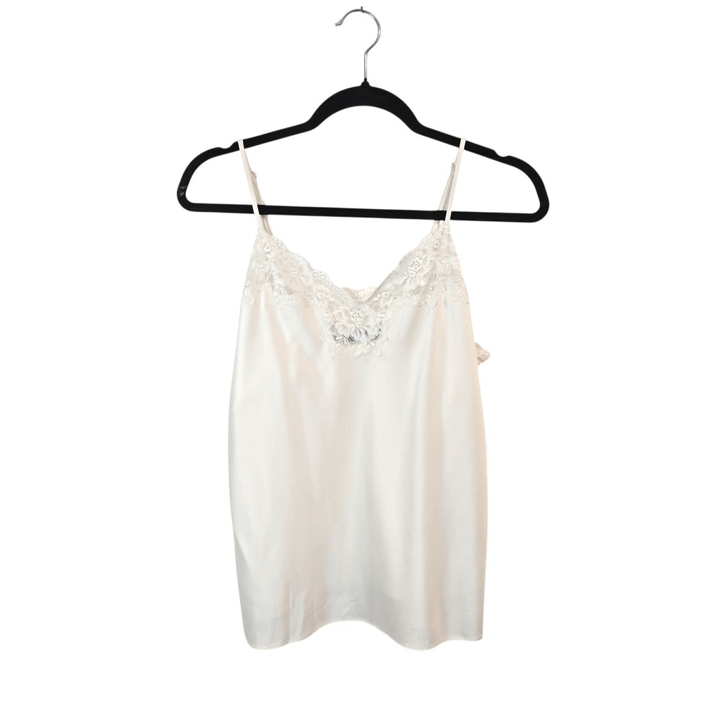 Lauren Ralph Lauren Camisole Women Small Ivory Satin Like Lace Trim Cami Top